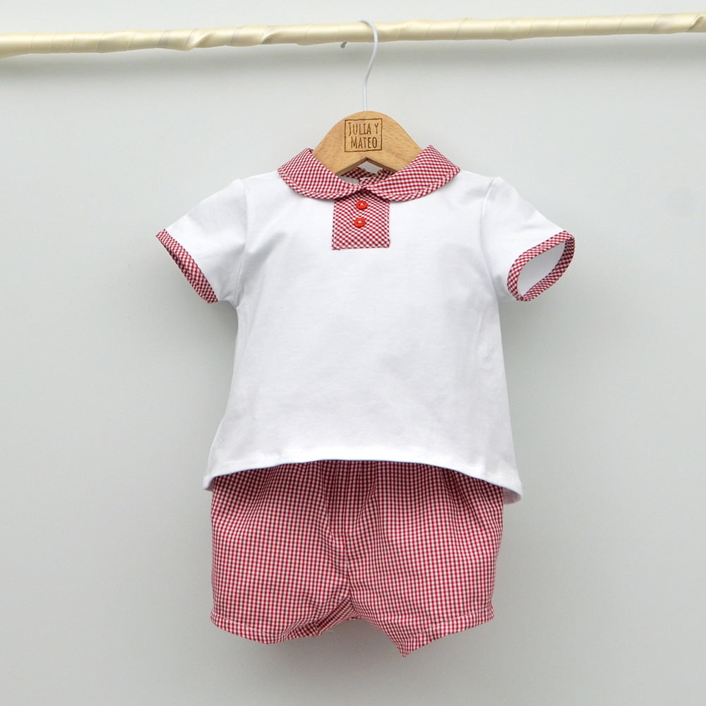 Conjunto bebé Niza con pololo vichy y camiseta cuello bebé