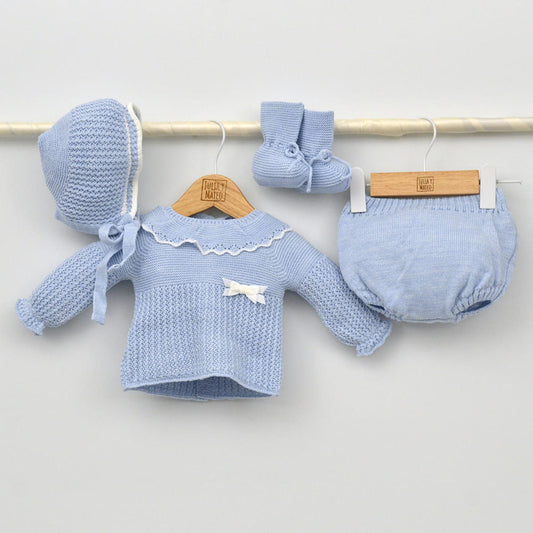 Conjunto bebés punto Duero con jersey, culotte, capota y patucos