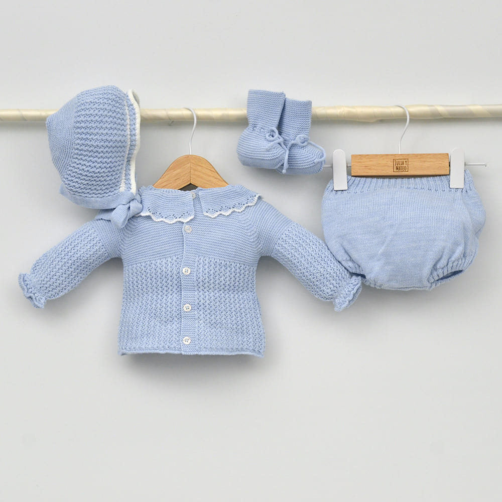 Conjunto bebés punto Duero con jersey, culotte, capota y patucos