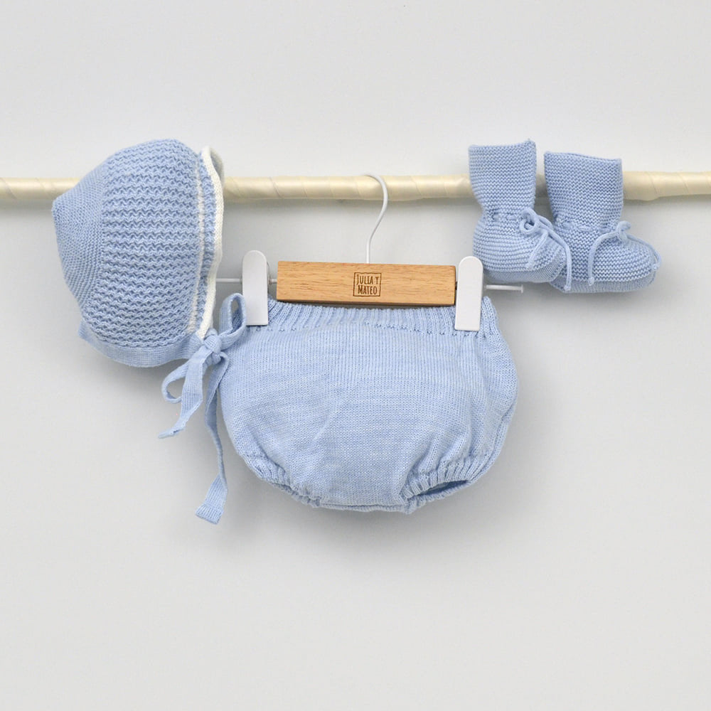 Conjunto bebés punto Duero con jersey, culotte, capota y patucos