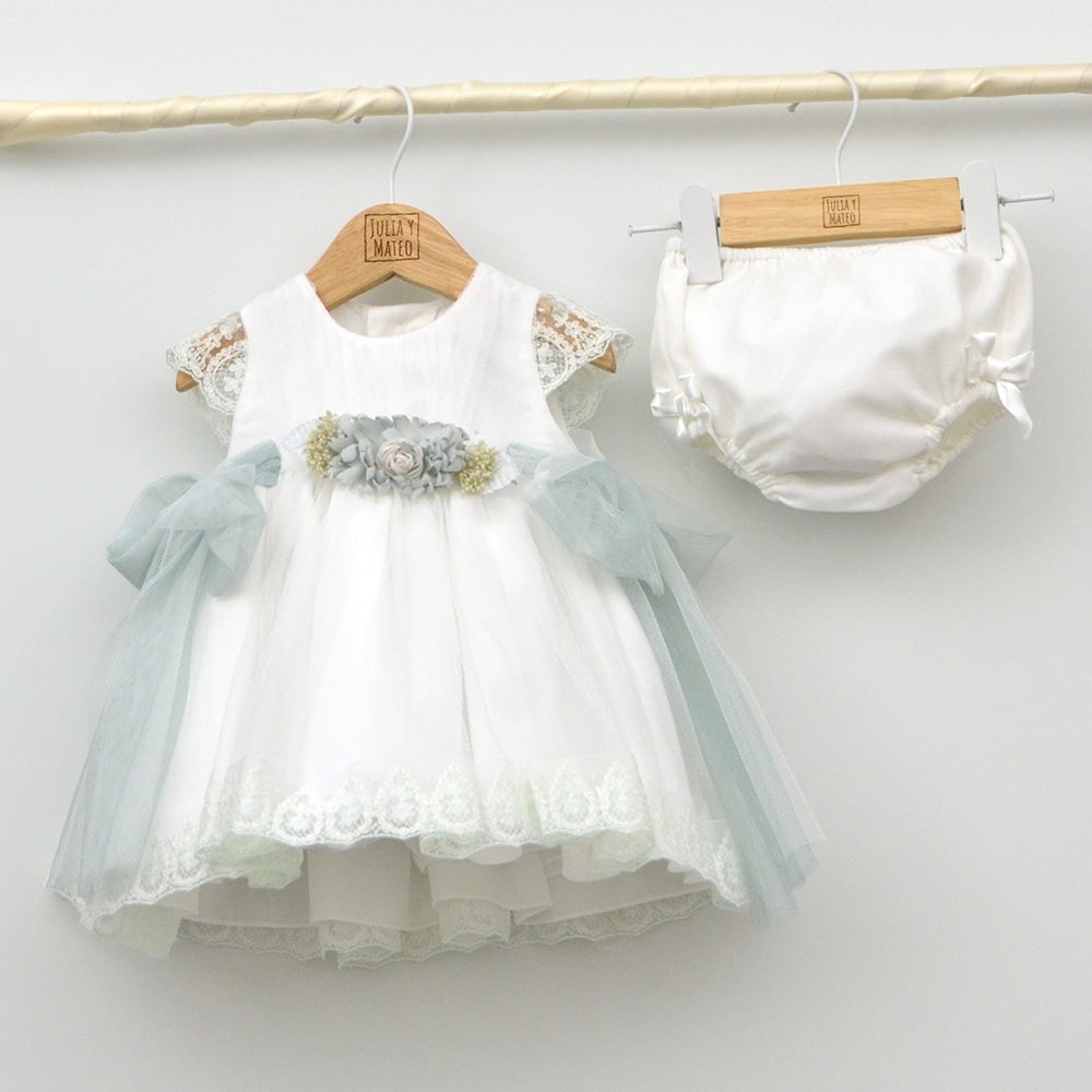 vestido ceremonia niña fajin adorno floral traje bautizo arras bodas bebes 3,6,9,12,18,24,30,36,meses tienda online ropa vestir eventos infantil amaya mayoral abel y lula hecho en españa