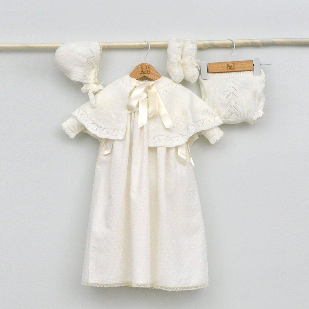 Capa Ángel de Bautizo y Ceremonia de punto con lazo de raso