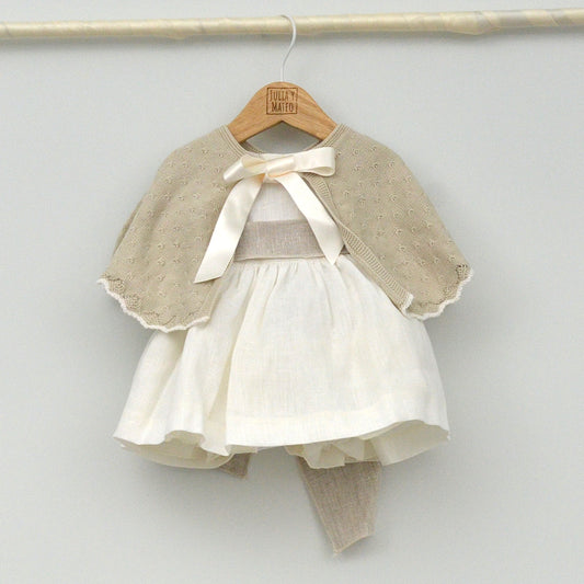 Capa Sol de Bautizo y Ceremonia de punto con lazo de raso