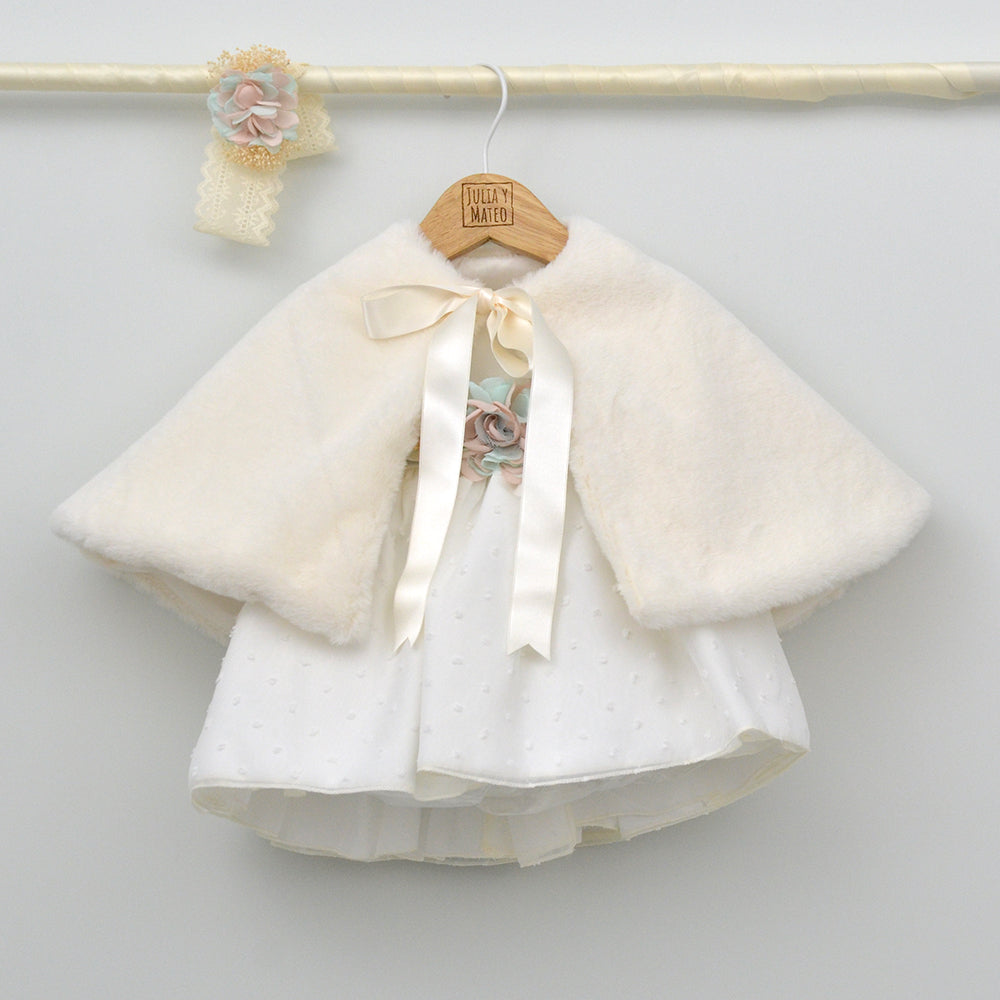 Vestido Tul bebés plumeti María con manga francesa de tul y adorno floral