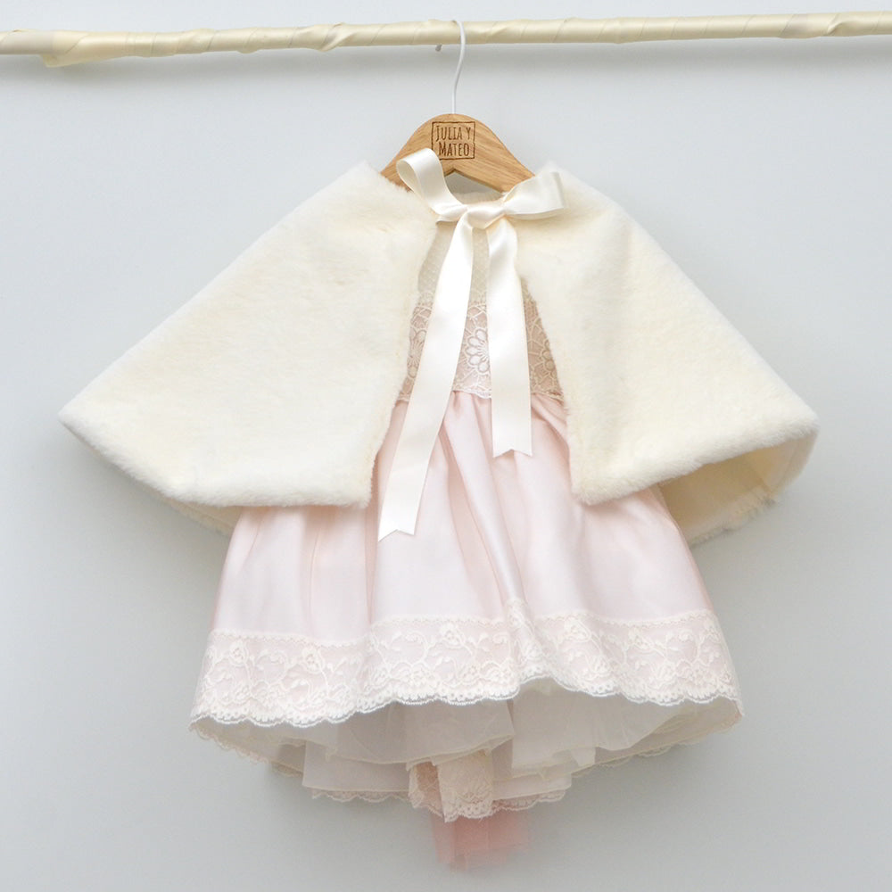 vestido ceremonia bautizo niña rosa con manga lazo fajin rosa españa elegante clasico