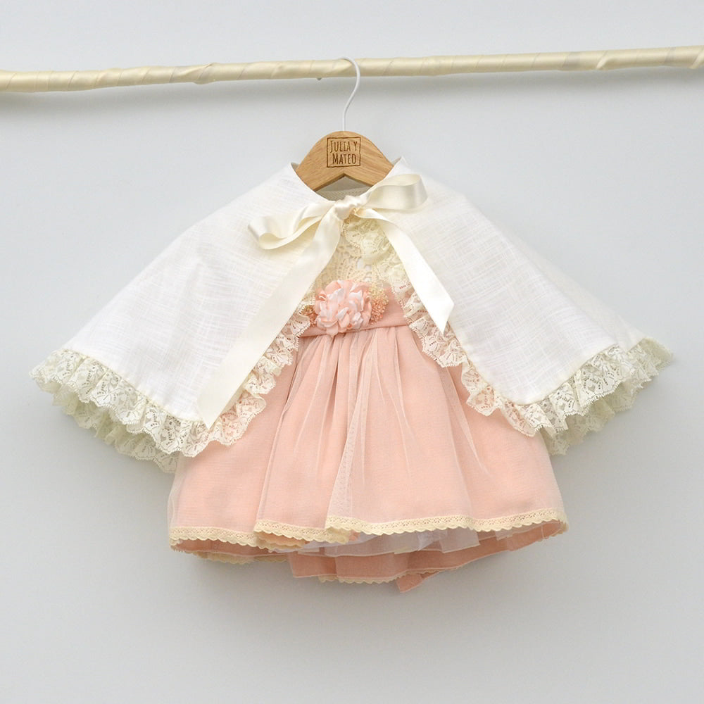Vestido ceremonia niña bebes traje bautizo online hecho en españa adorno floral fajin