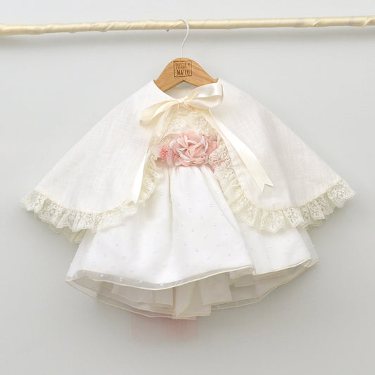 Capa Pilar niña de Ceremonia con lazo de raso y puntilla