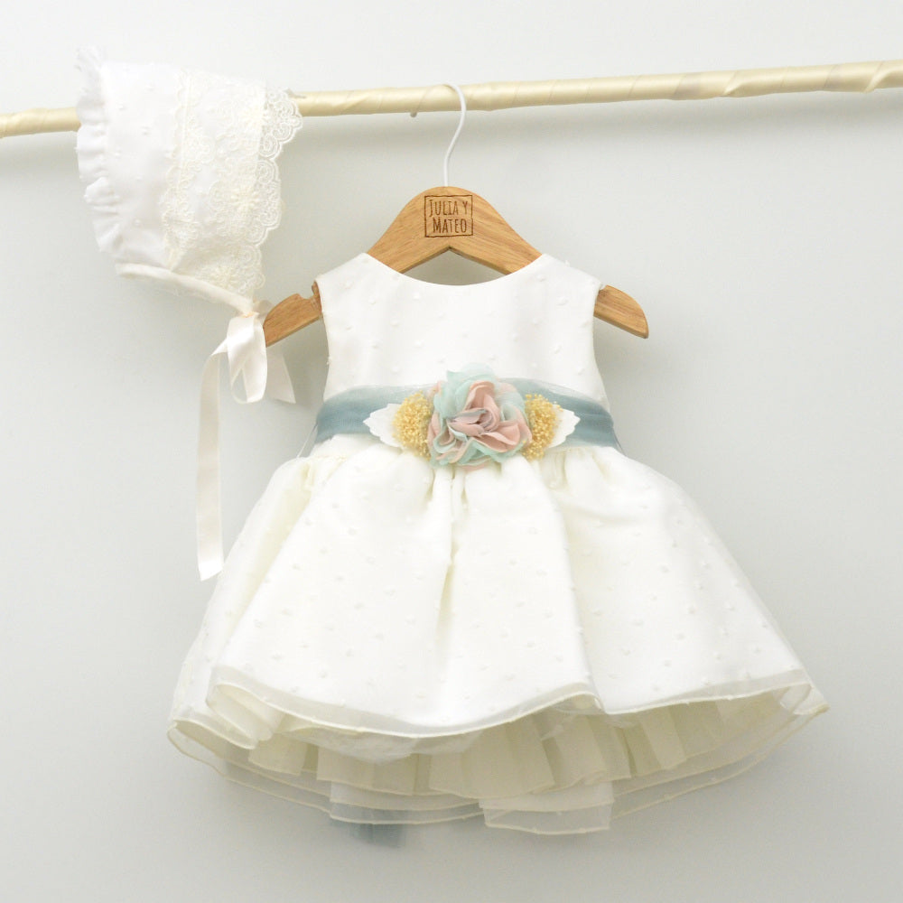 Capota María de Plumeti de Organza para Bautizo y Ceremonia con lazo de raso