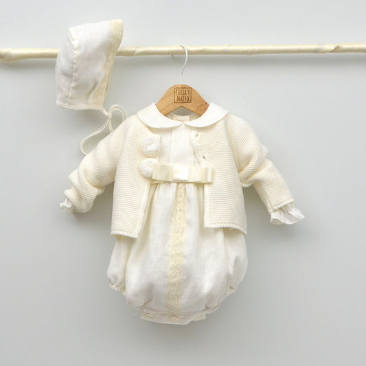 chaqueta bautizo invierno punto niños niñas bebes rebeca punto crudo blanca bautismo invierno otoño