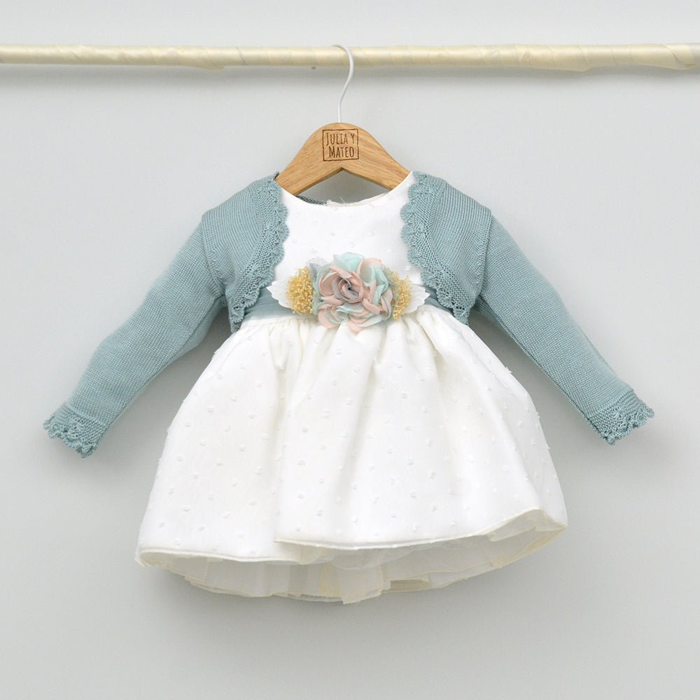 Vestido Tul bebés plumeti María con manga francesa de tul y adorno floral