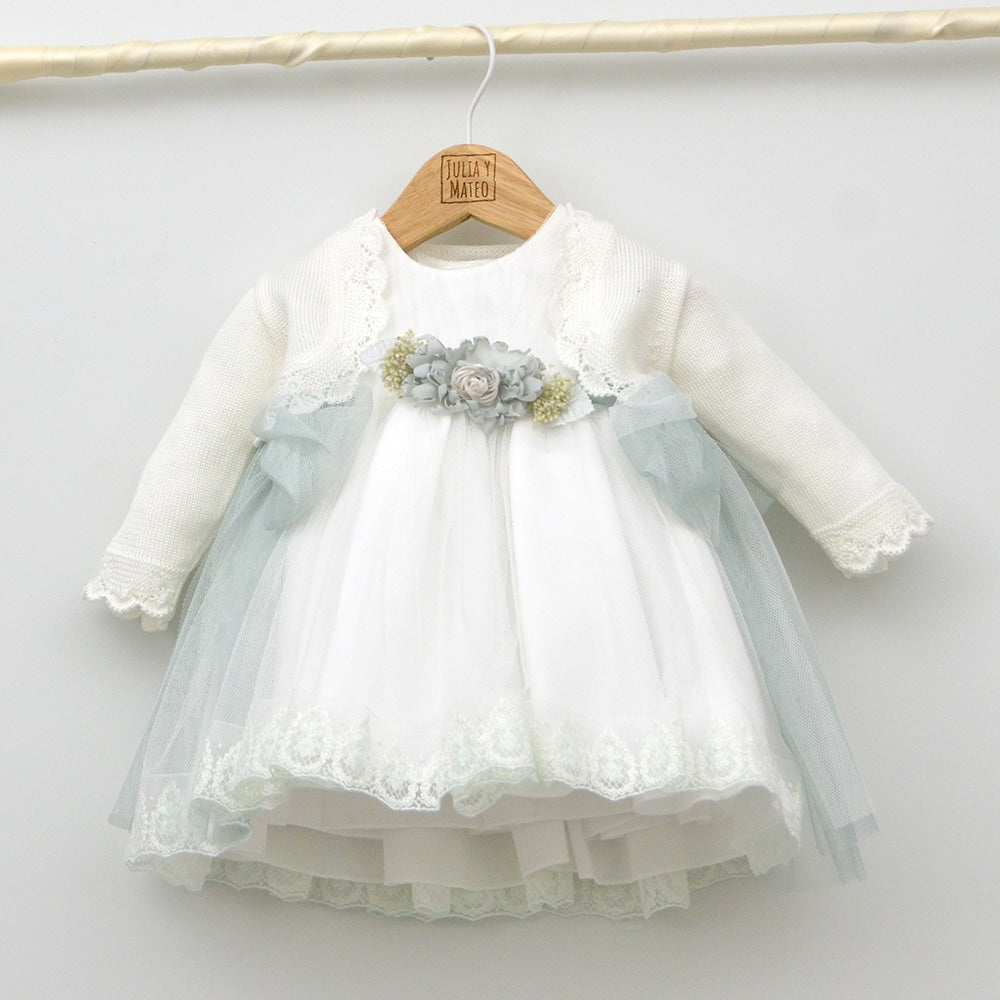 vestido ceremonia niña fajin adorno floral traje bautizo arras bodas bebes 3,6,9,12,18,24,30,36,meses tienda online ropa vestir eventos infantil amaya mayoral abel y lula hecho en españa
