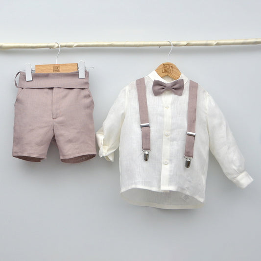conjuntos ceremonia arras niños pantalon fajin lino pajarita tirantes hermanos a juego en cortejo de bodas