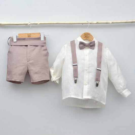 conjuntos ceremonia arras niños pantalon fajin lino pajarita tirantes hermanos a juego en cortejo de bodas