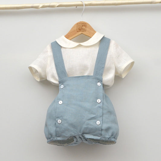 Conjuntos trajes bautizo bautismo arras ceremonia eventos niños bebes lino azul pololo hermanos conjuntados