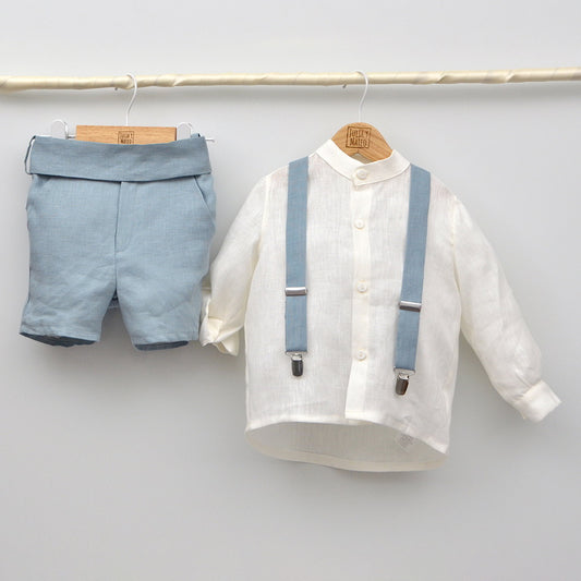 Conjunto lino Santiago con camisa, tirantes y pantalón con fajín