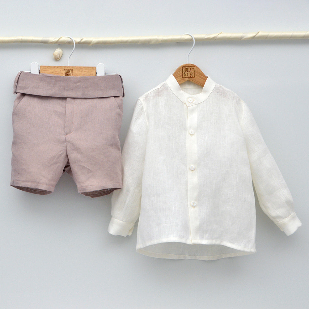 conjunto ceremonia niño de lino ocn pantalon con fajin en malva, rosa , tallas 2, 3, 4 , 5 y 6 años