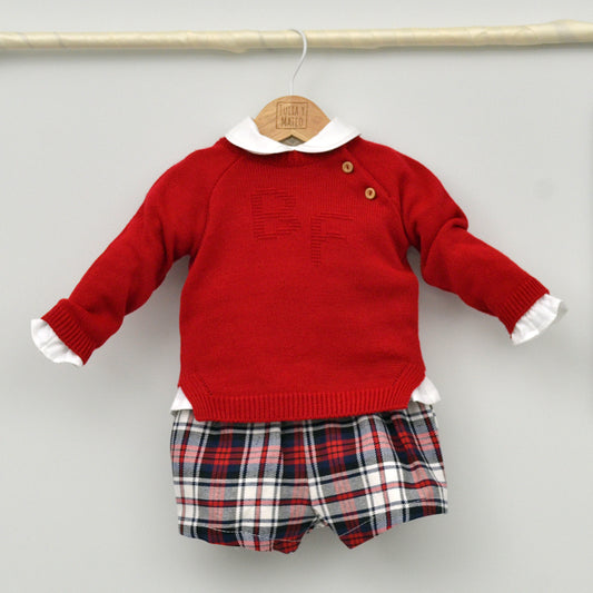 Conjunto bebé Noel con pantalón, suéter y camisa cuello bebé