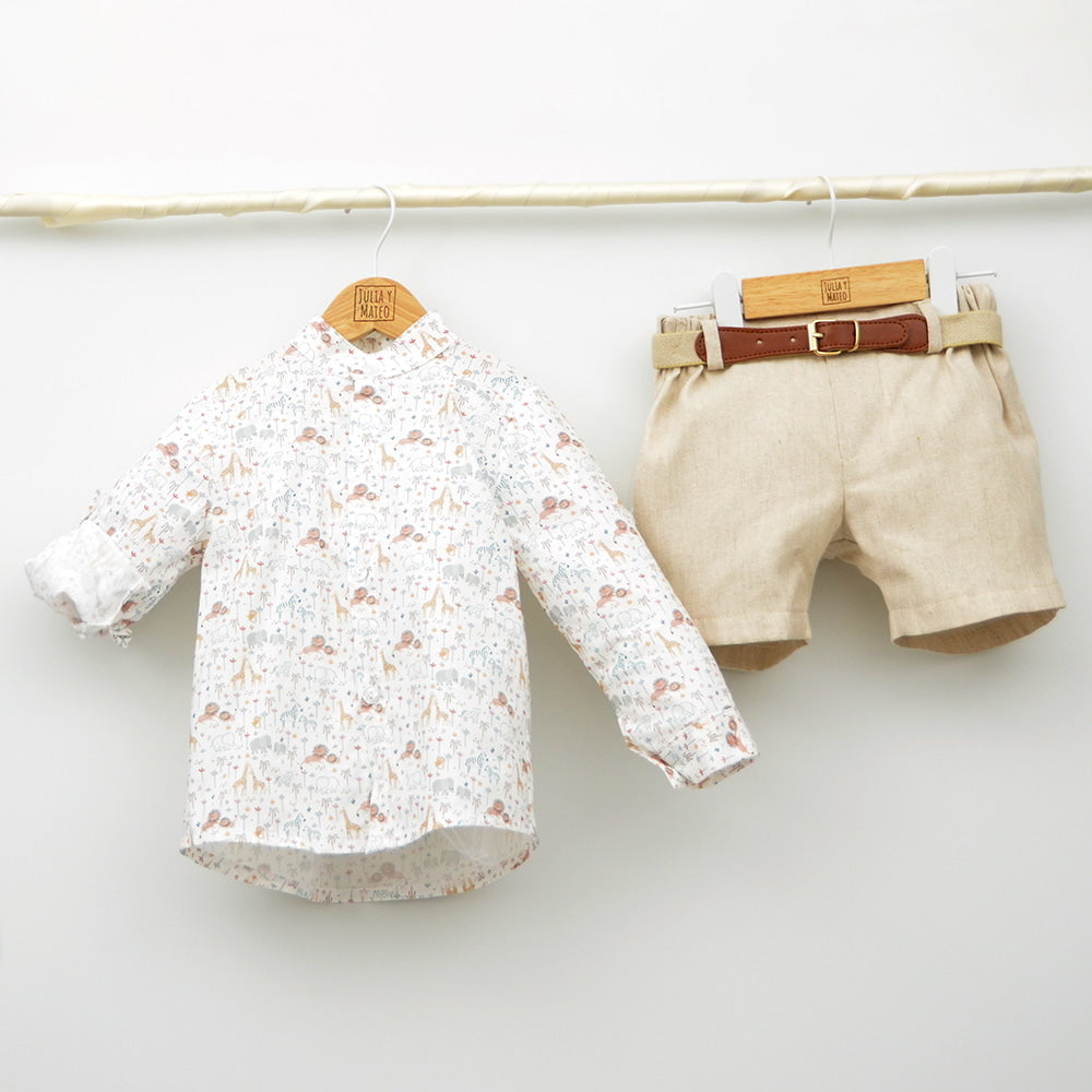 Conjunto Niño Madagascar con camisa y pantalón de lino con cinturón
