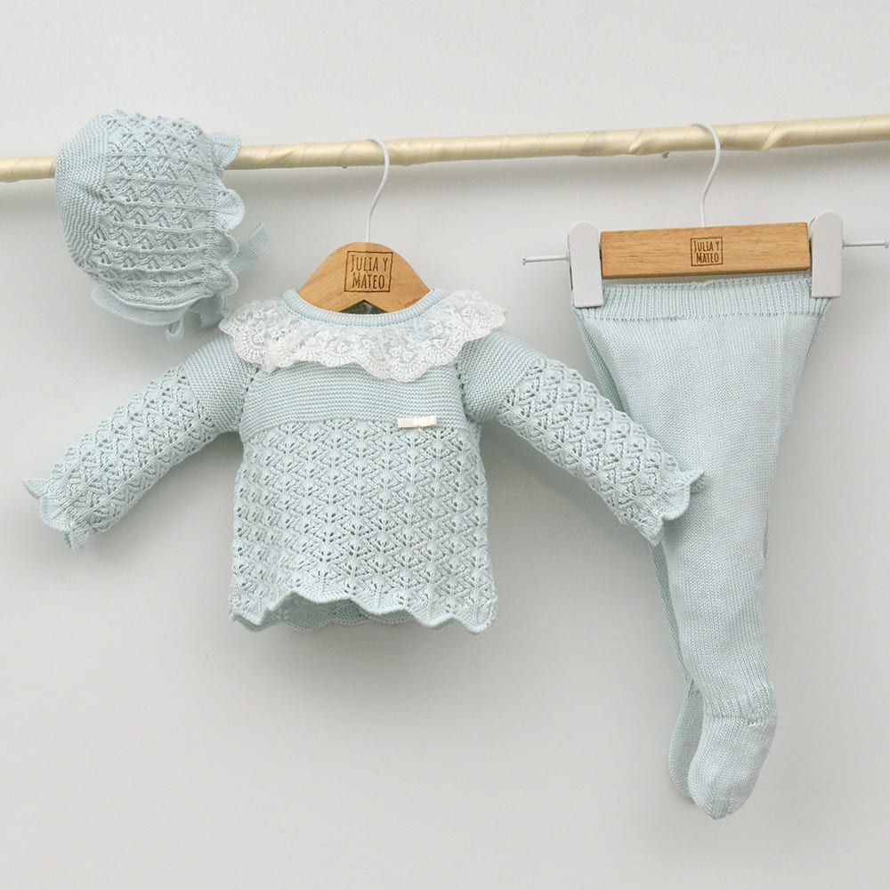 Conjunto bebés Boston de hilo con jersey, polaina y capota