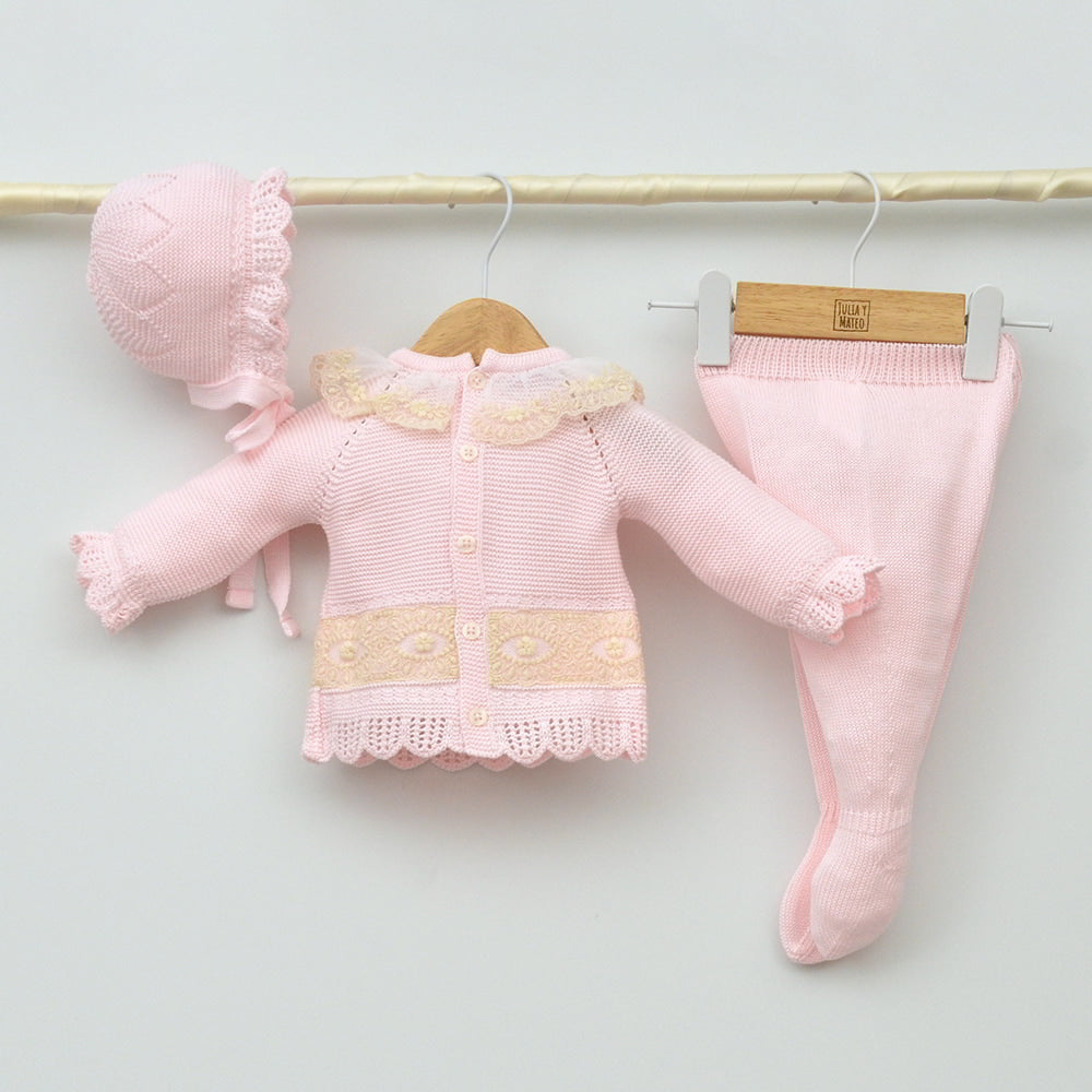 trajes hilo rosas niñas conjuntos perle clasicos niñas primeras puestas capota polaina tienda online canastillas bebes con encanto hechas en españa
