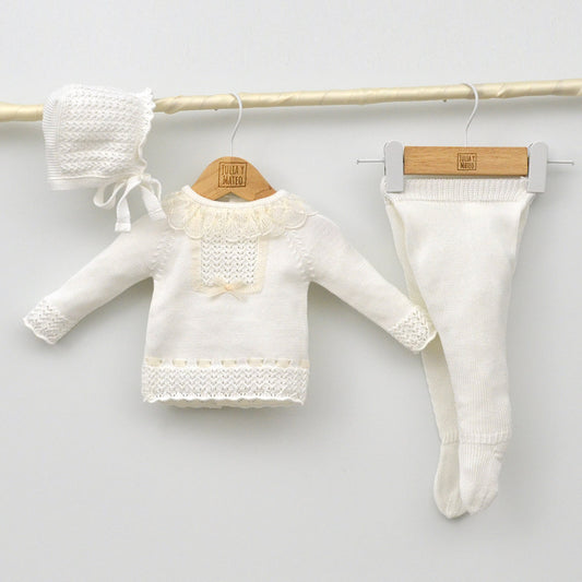 Traje bautizo conjunto ceremonia bebe polaina hilo, perle, capota , tienda online ropa eventos hecha en españa vestir verano primavera