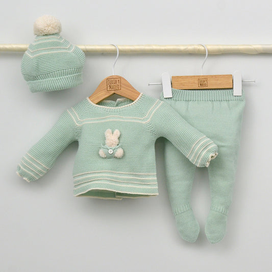 Conjunto bebés punto Rabbit  con jersey, polaina y gorrito