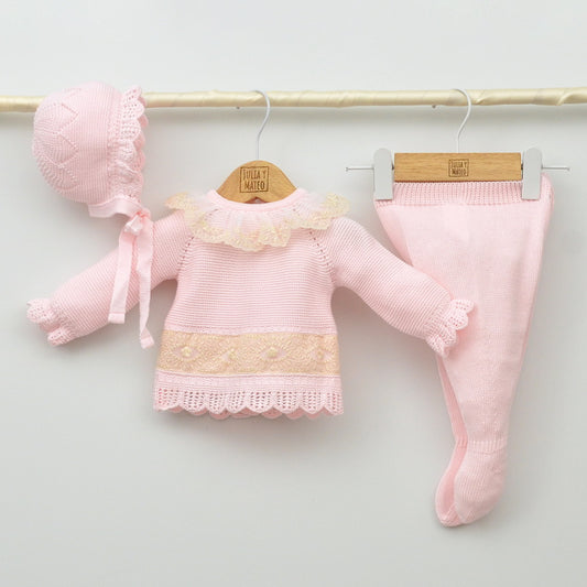 trajes hilo rosas niñas conjuntos perle clasicos niñas primeras puestas capota polaina tienda online canastillas bebes con encanto hechas en españa
