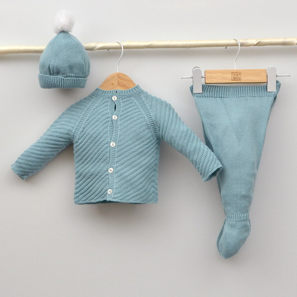Conjunto bebés punto Thiago con jersey, polaina y gorrito con pompón