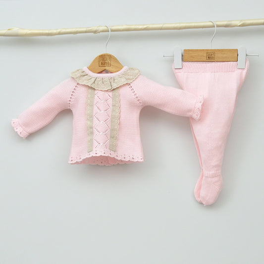traje hilo rosa primeras puestas niñas tienda online canastillas hechas en españa clasicas con encanto