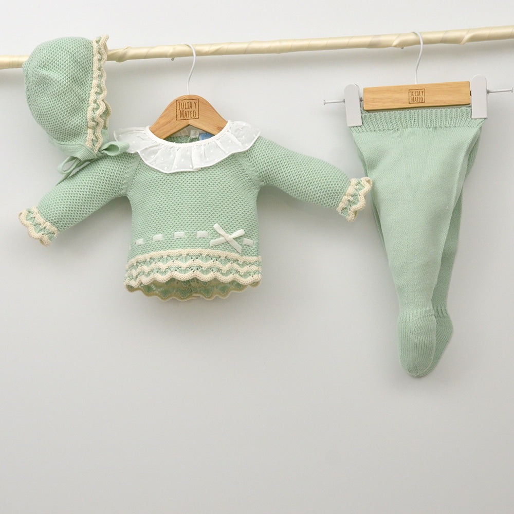 Conjunto punto bebes invierno verde Canastillas bebe JuliayMateo
