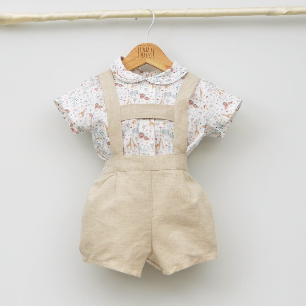 Conjunto bebé Madagascar con peto de lino y camisa cuello bebé