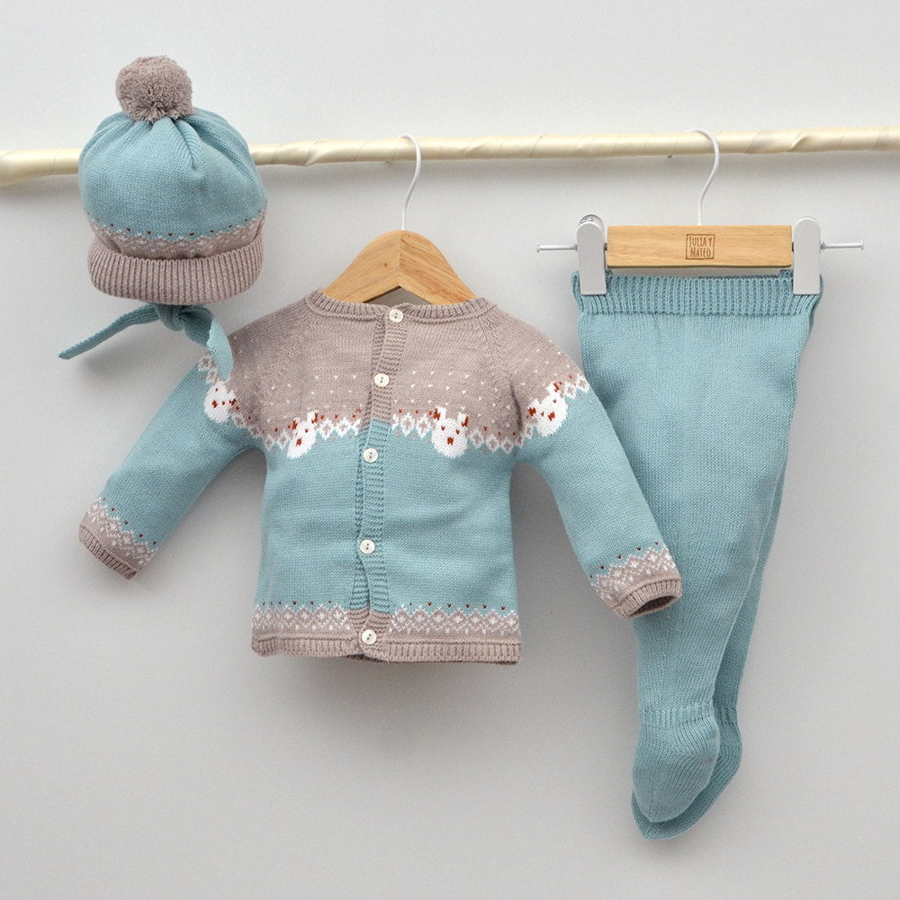 Conjunto bebés punto Bruno con jersey, polaina y gorrito con pompón