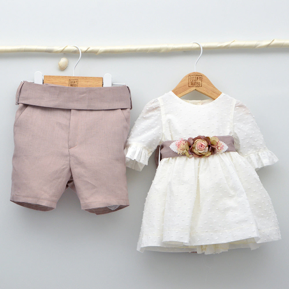 conjuntos de niños y niñas para ceremonia en color malva , arras, bodas , conjuntos de hermanos a juego