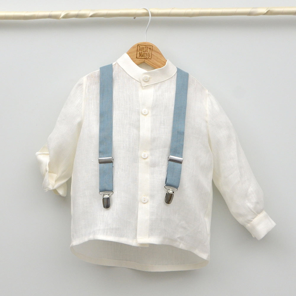 conjunto ceremonia niños pajarita pantalon fajin tirantes lino azul para 1,2,3,4,5,6,7,8 años hermanos conjuntados arras