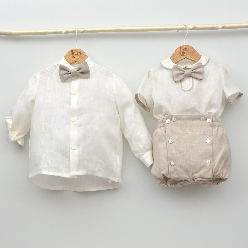 conjuntos online arras bautizo ceremonia niños 1,2,3,4,5,6,7,8 años color arena lino ocn pantalon con fajin y pajarita cermonia hecho en españa Amaya