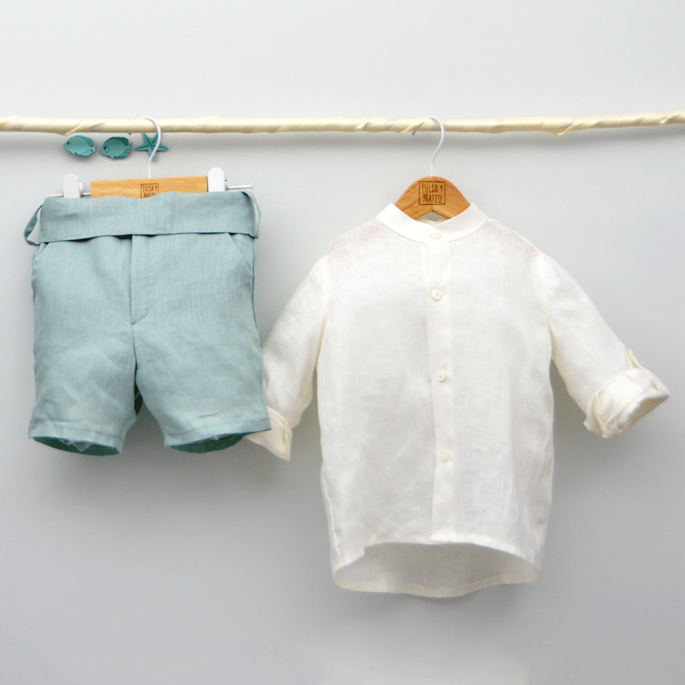 TrAJES HIJOS NIÑOS bAUTIZO ANA BOYER LINO VERDE AGUA