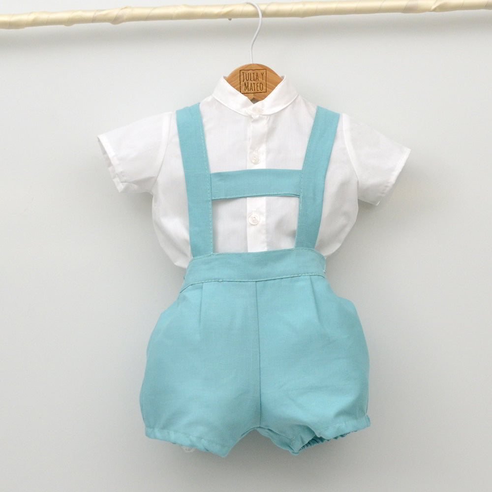 Conjunto bebé Rodas con peto de lino y camisa cuello bebé