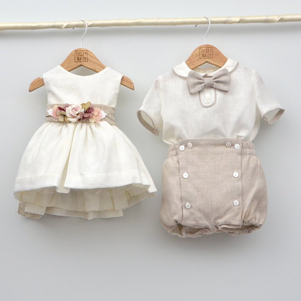 conjuntos online arras bautizo ceremonia niños 1,2,3,4,5,6,7,8 años color arena lino ocn pantalon con fajin y pajarita cermonia hecho en españa Amaya