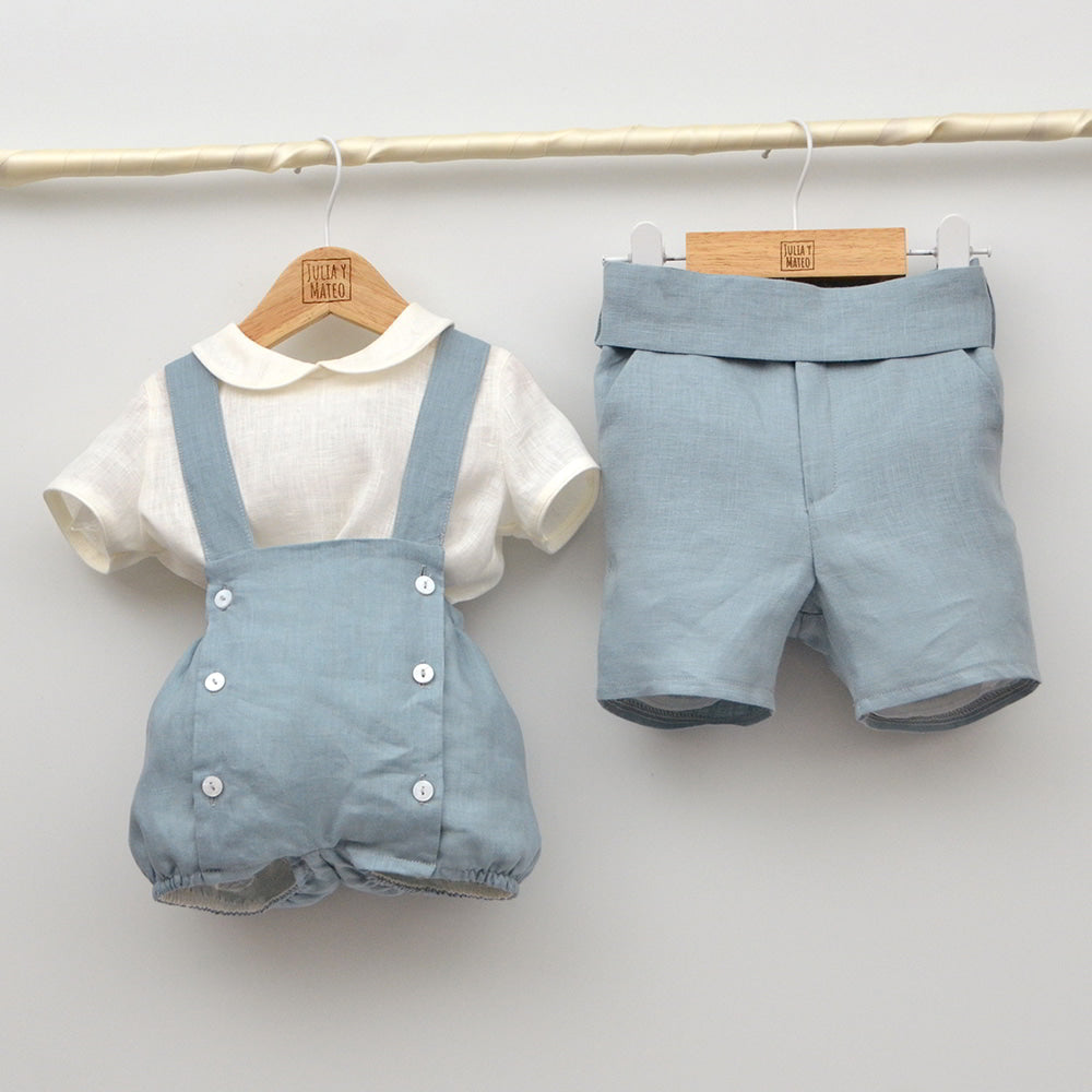 Conjuntos trajes ceremonia arras bautizo niños bebes lino chaleco pajarita azul Mayoral Amaya