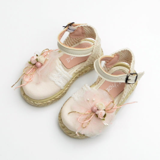 Esparteñas valencianas zapato niñas ceremonia 20,21,22,23,24,25,26,27,28 numeros, zapato ceremonia arras bodas niñas verano esparto zapatos hechos en españa rosas adorno floral