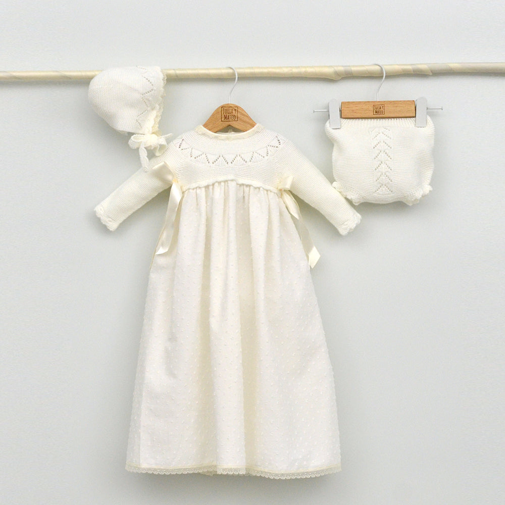 traje bautizo bebes niños niñas otoño invierno hecho en españa punto faldon capota crudo, batones, faldones clasicos