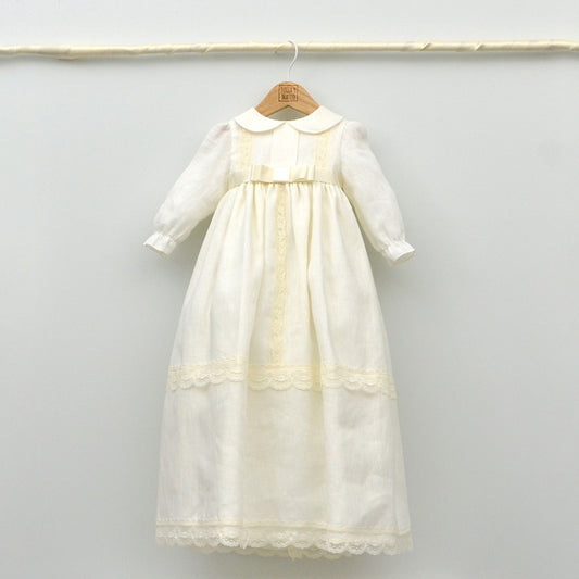 Faldon largo lino bautizo clasico online manga larga