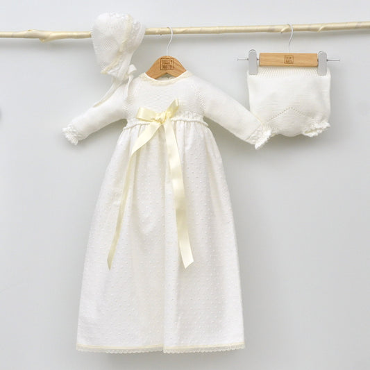 Faldon bautizo invierno hecho en españa plumeti lazo punto crudo capota tienda online ropa bautismo Baton