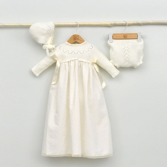 traje bautizo bebes niños niñas otoño invierno hecho en españa punto faldon capota crudo, batones, faldones clasicos