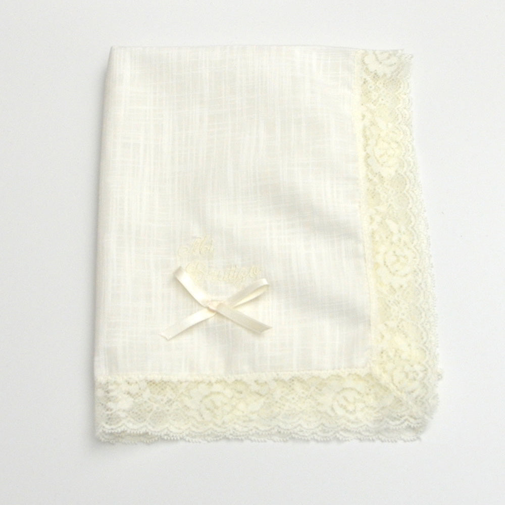 Pañuelo bordado de Bautizo de lino español