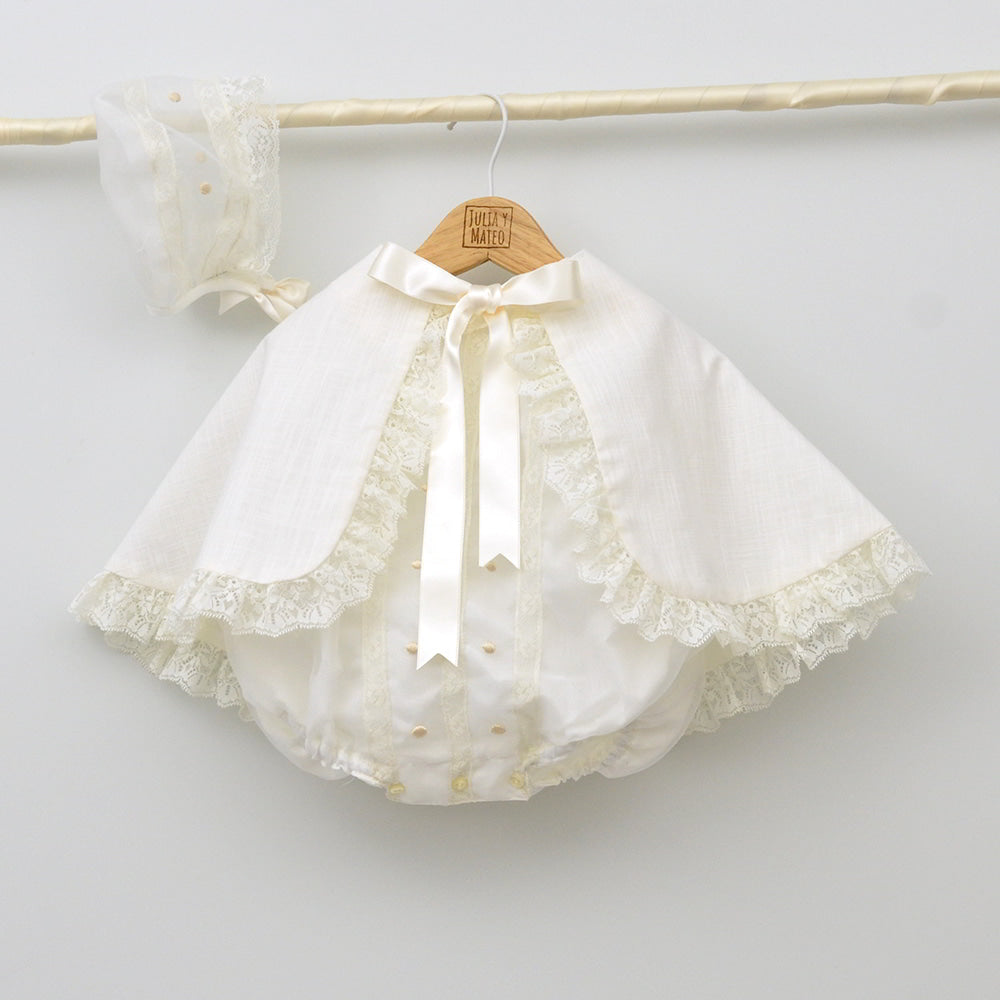 conjunto Bautizo pelele organza capota lazo de raso bodoques tienda online ropa ceremonia hecha en españa clasica