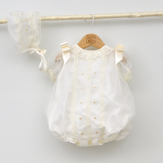 conjunto Bautizo pelele organza capota lazo de raso bodoques tienda online ropa ceremonia hecha en españa clasica verano manga corta