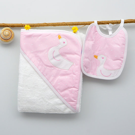 Conjunto Capa de baño y babero algodón Patito