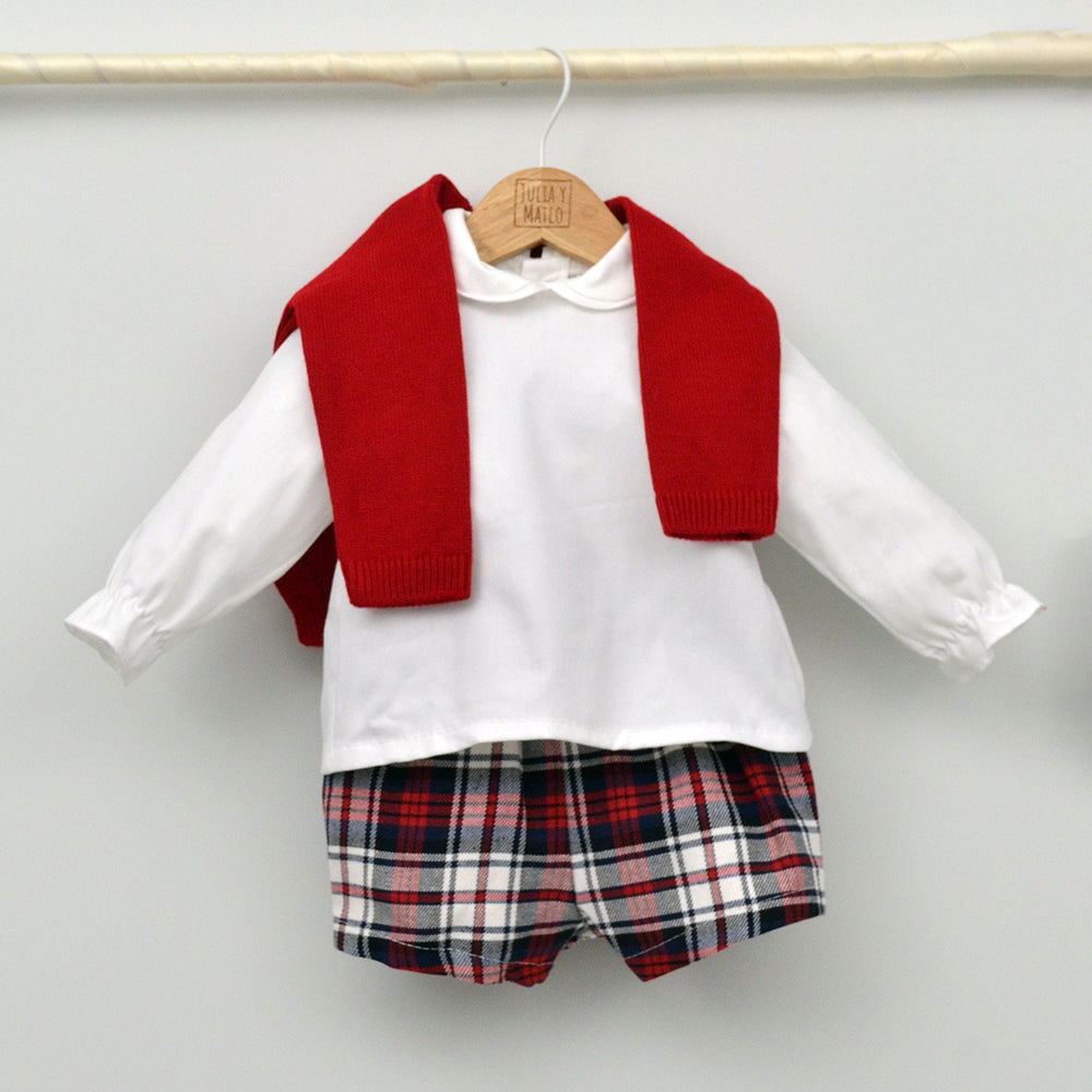 Conjunto bebé Noel con pantalón, suéter y camisa cuello bebé