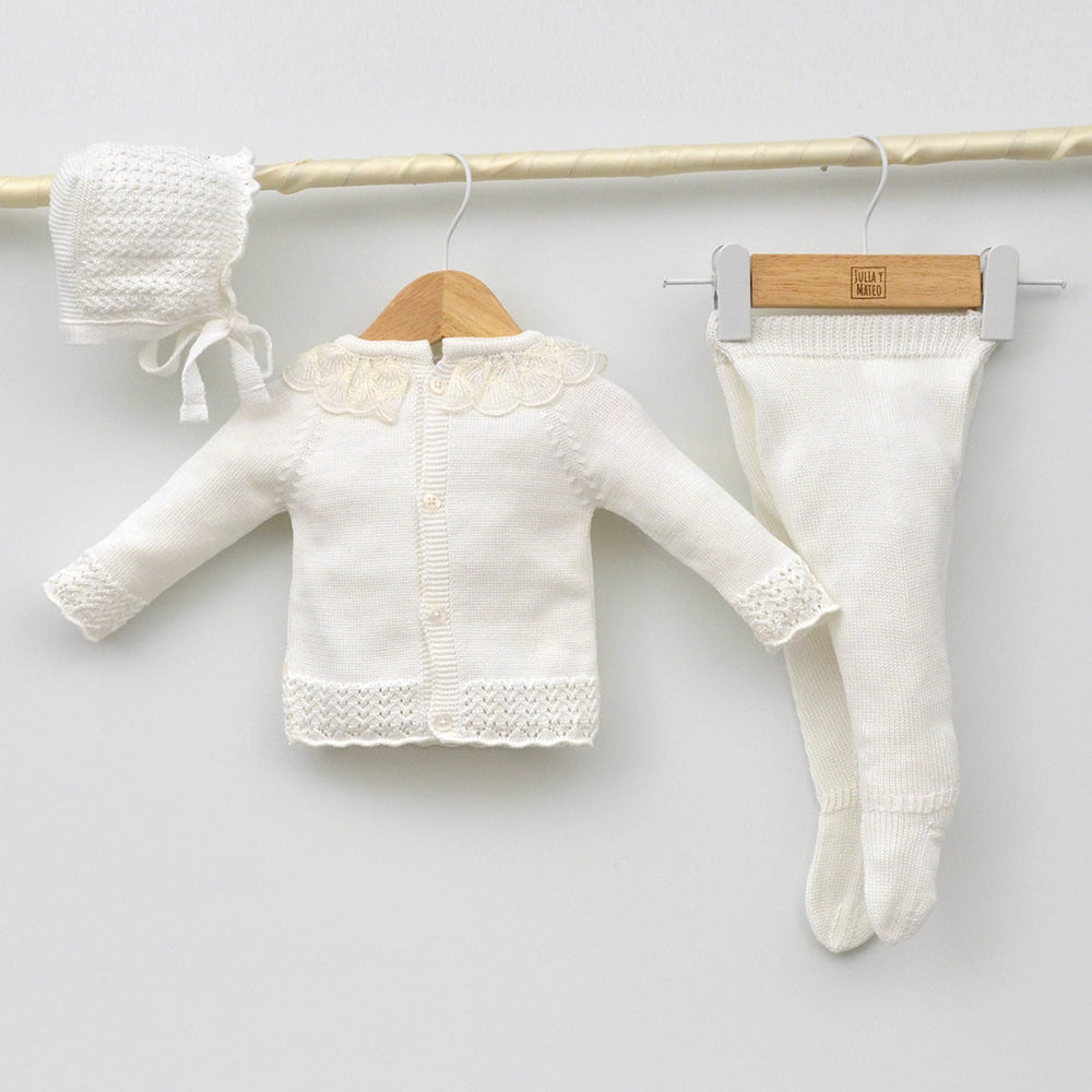 Traje bautizo conjunto ceremonia bebe polaina hilo, perle, capota , tienda online ropa eventos hecha en españa vestir verano primavera